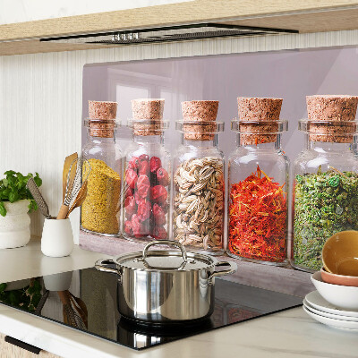 Tagliere in vetro temperato con motivo spezie in barattoli su stampa