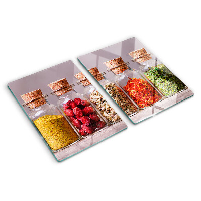 Tagliere in vetro temperato con motivo spezie in barattoli su stampa