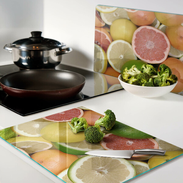 Tagliere in vetro temperato con decorazione a motivo di frutti agrumati