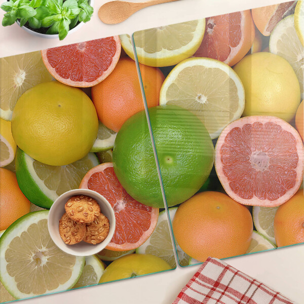 Tagliere in vetro temperato con decorazione a motivo di frutti agrumati