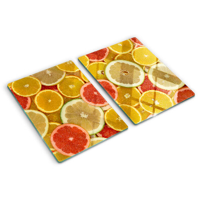 Tagliere in vetro temperato con motivo di agrumi nei colori dell'arcobaleno