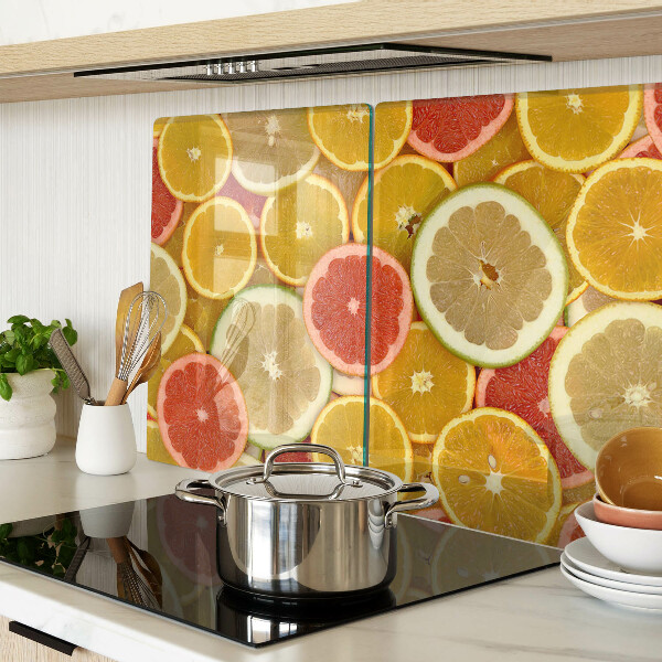 Tagliere in vetro temperato con motivo di agrumi nei colori dell'arcobaleno