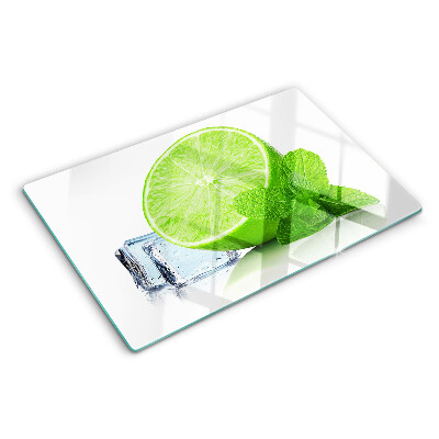 Tagliere in vetro temperato con decorazione a lime, menta e ghiaccio