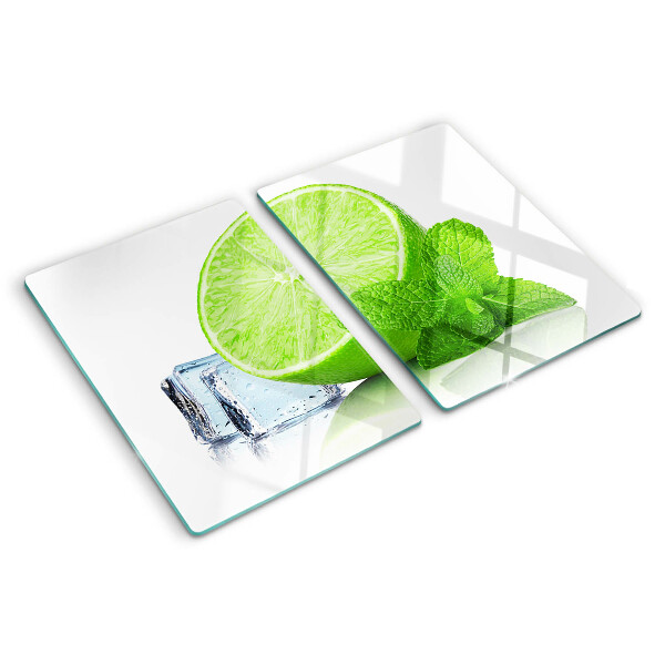 Tagliere in vetro temperato Lime con menta e ghiaccio