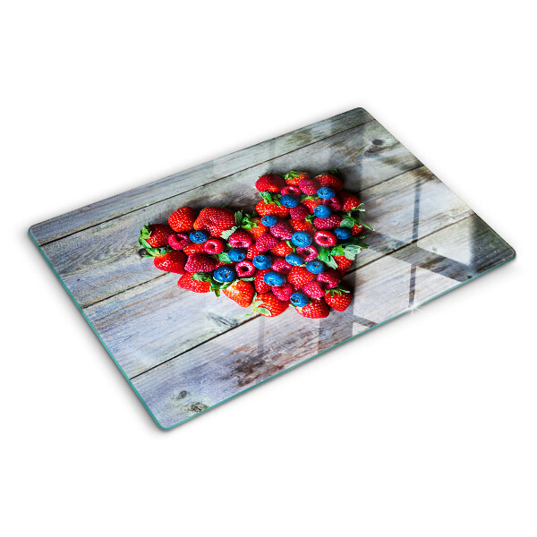 Tagliere in vetro temperato con stampa a cuore con motivo frutti di bosco