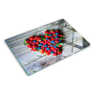 Tagliere in vetro temperato con stampa a cuore con motivo frutti di bosco