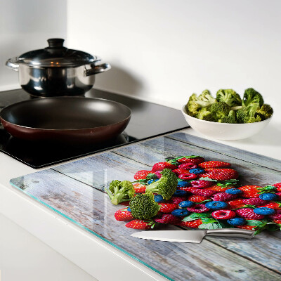 Tagliere in vetro temperato con stampa a cuore con motivo frutti di bosco