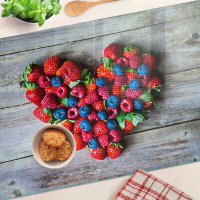 Tagliere in vetro temperato con stampa a cuore con motivo frutti di bosco