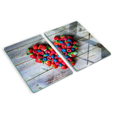 Tagliere in vetro temperato con stampa a cuore con motivo frutti di bosco