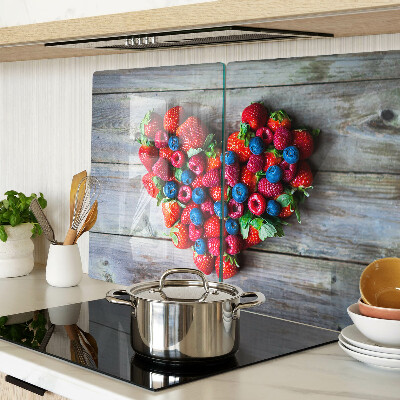 Tagliere in vetro temperato con stampa a cuore con motivo frutti di bosco