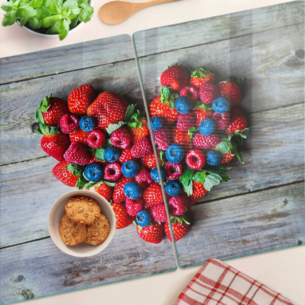 Tagliere in vetro temperato con stampa a cuore con motivo frutti di bosco