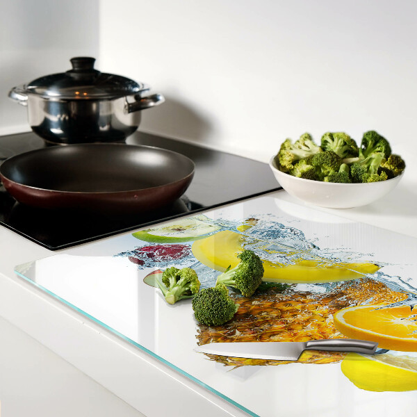 Tagliere in vetro temperato con motivo frutta immersa in acqua