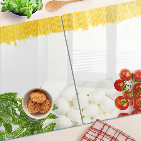 Tagliere in vetro temperato Pasta con erbe e pomodori