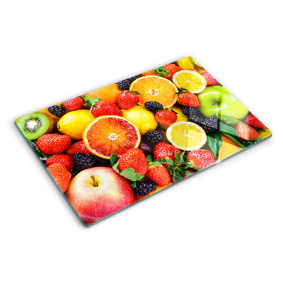 Tagliere in vetro con stampa di frutta tropicale e bacche