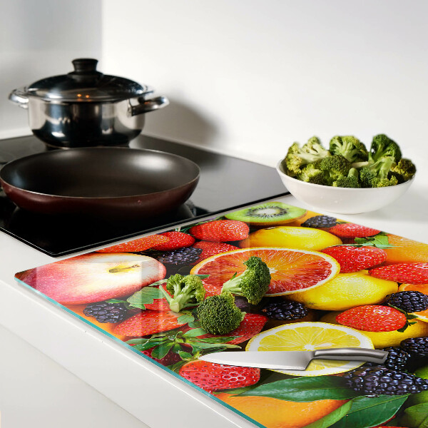 Tagliere in vetro con stampa di frutta tropicale e bacche