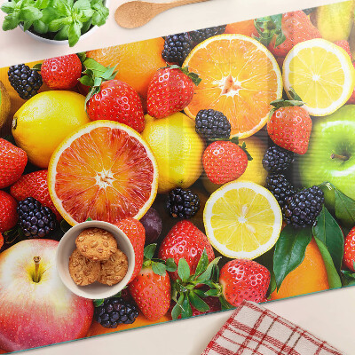 Tagliere in vetro con stampa di frutta tropicale e bacche