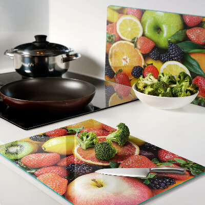 Tagliere in vetro con stampa di frutta tropicale e bacche