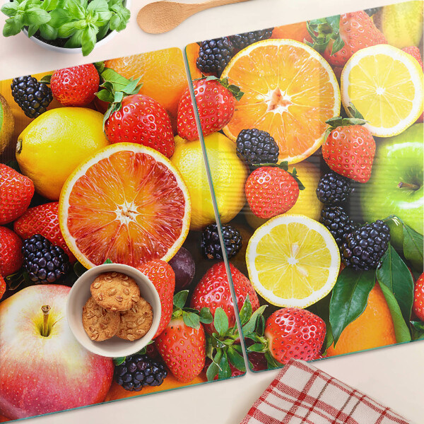 Tagliere in vetro con stampa di frutta tropicale e bacche