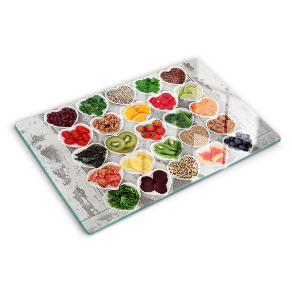 Tagliere in vetro temperato Frutta e verdura nei cuori