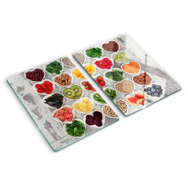 Tagliere in vetro temperato Frutta e verdura nei cuori