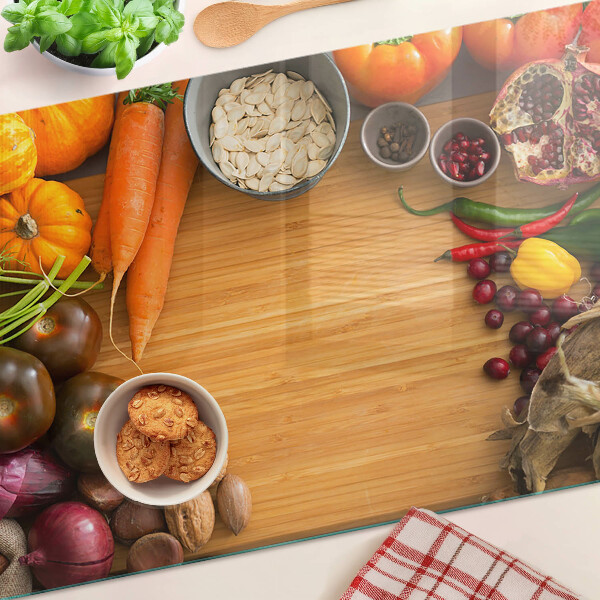 Tagliere in vetro con motivo di verdura e frutta