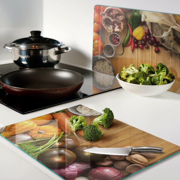 Tagliere in vetro con motivo di verdura e frutta