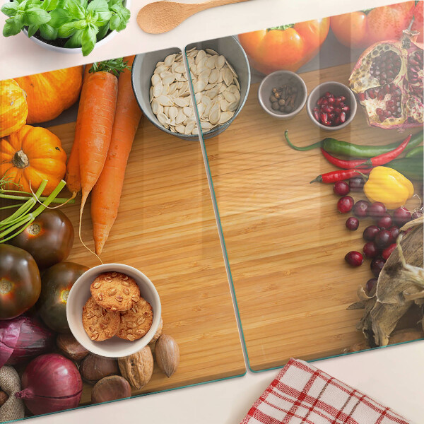 Tagliere in vetro con motivo di verdura e frutta