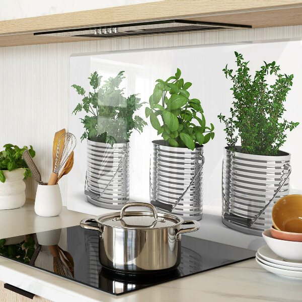 Tagliere in vetro temperato con stampa di piante in vasi di metallo