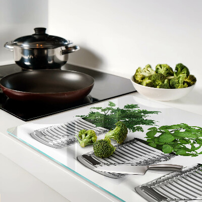 Tagliere in vetro temperato con stampa di piante in vasi di metallo