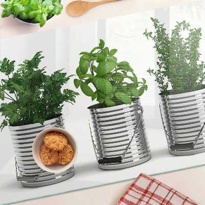 Tagliere in vetro temperato con stampa di piante in vasi di metallo