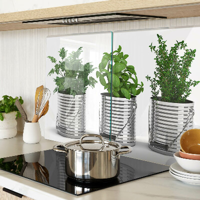 Tagliere in vetro temperato con stampa di piante in vasi di metallo