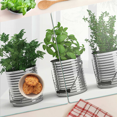 Tagliere in vetro temperato con stampa di piante in vasi di metallo