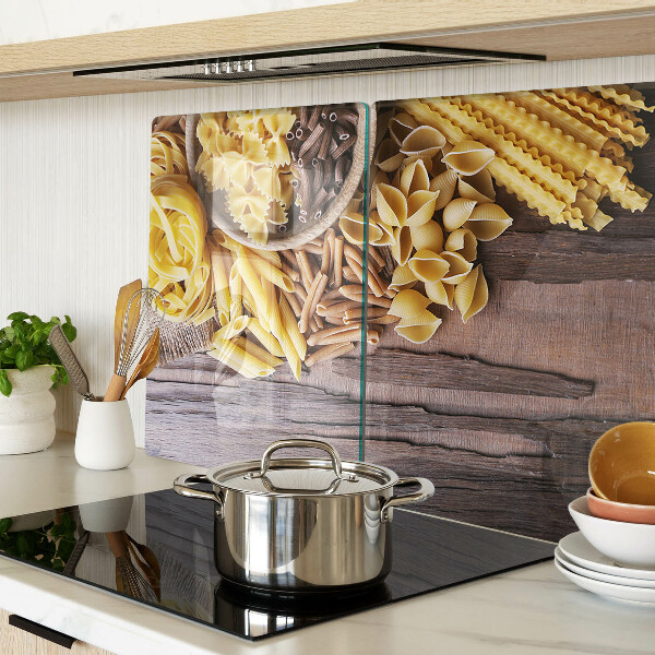 Tagliere in vetro temperato con motivo a pasta e dettagli in legno