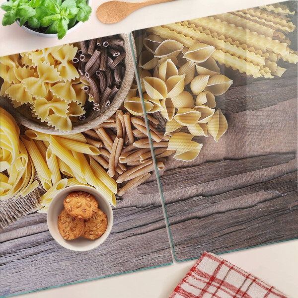 Tagliere in vetro temperato con motivo a pasta e dettagli in legno