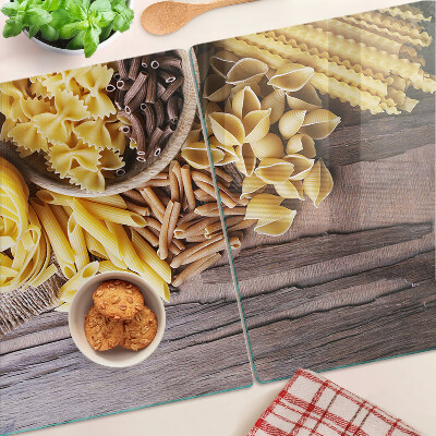 Tagliere in vetro temperato con motivo a pasta e dettagli in legno