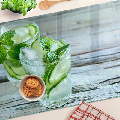 Tagliere in vetro temperato con stampa a motivo cocktail con menta e cetriolo