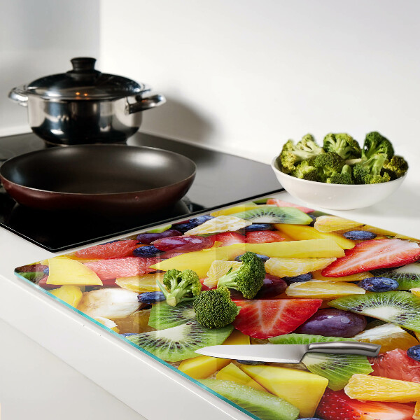 Tagliere in vetro con stampa a tema macedonia di frutta