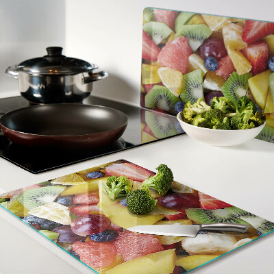 Tagliere in vetro con stampa a tema macedonia di frutta