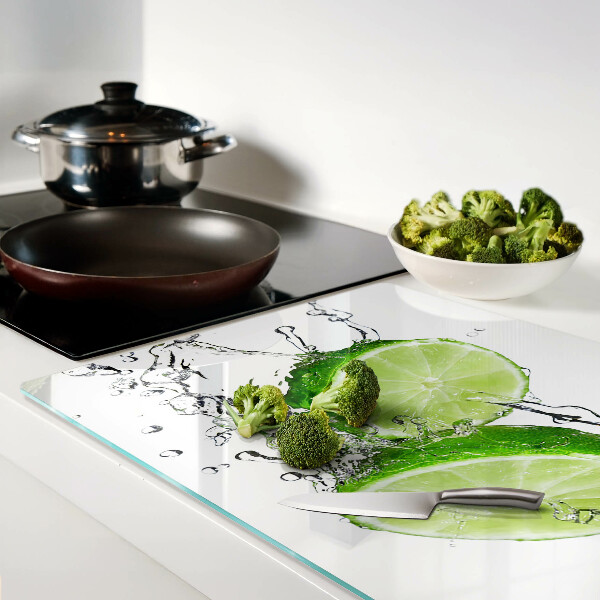 Tagliere in vetro temperato con decorazione a limoni sull'acqua