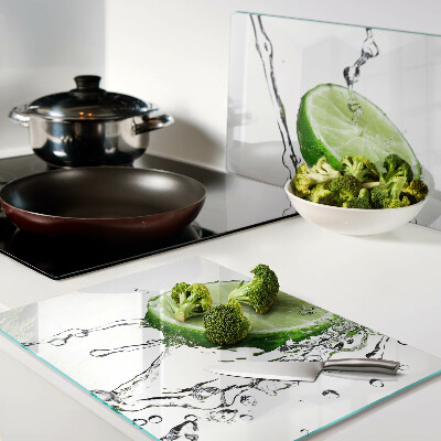 Tagliere in vetro temperato con decorazione a limoni sull'acqua