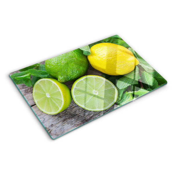 Tagliere in vetro temperato Limoni e lime con menta