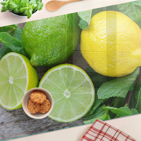 Tagliere in vetro temperato Limoni e lime con menta