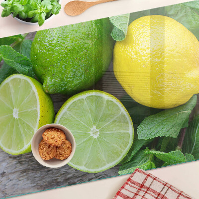 Tagliere in vetro temperato Limoni e lime con menta