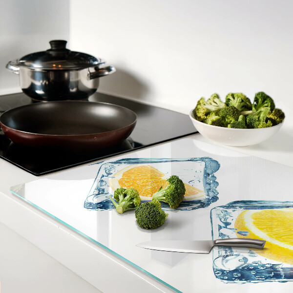 Tagliere in vetro con decoro a frutta congelata