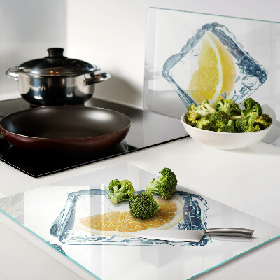 Tagliere in vetro con decoro a frutta congelata