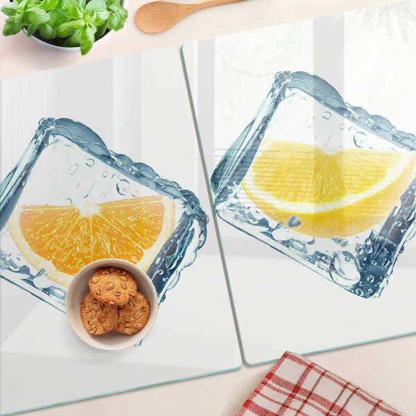 Tagliere in vetro con decoro a frutta congelata