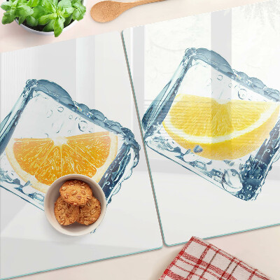 Tagliere in vetro con decoro a frutta congelata