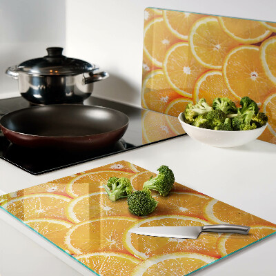 Tagliere in vetro con stampa di fette d'arancia