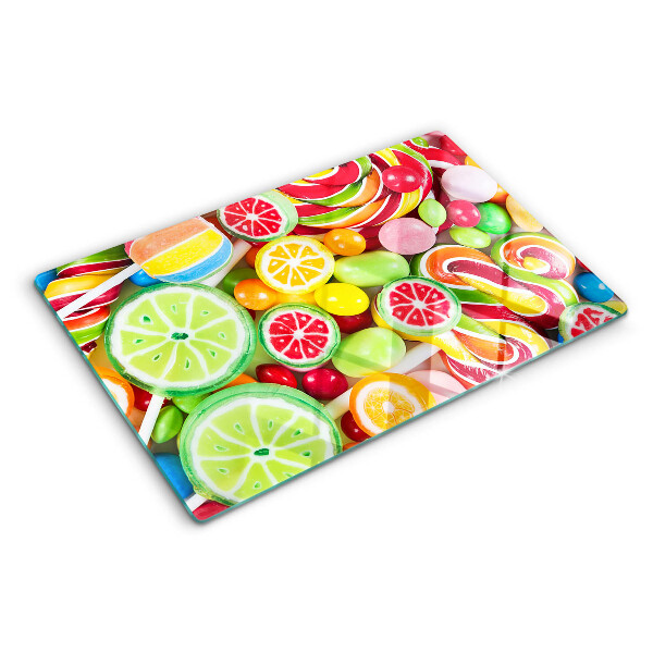 Tagliere in vetro temperato con motivo di dolci caramelle e frutta