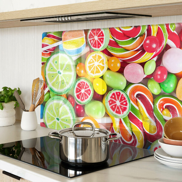 Tagliere in vetro temperato con motivo di dolci caramelle e frutta